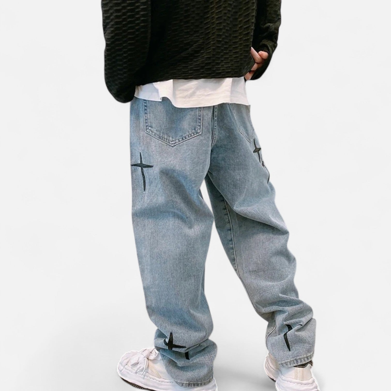 Kozori | X Prints Baggy Wide Leg Denim Jeans