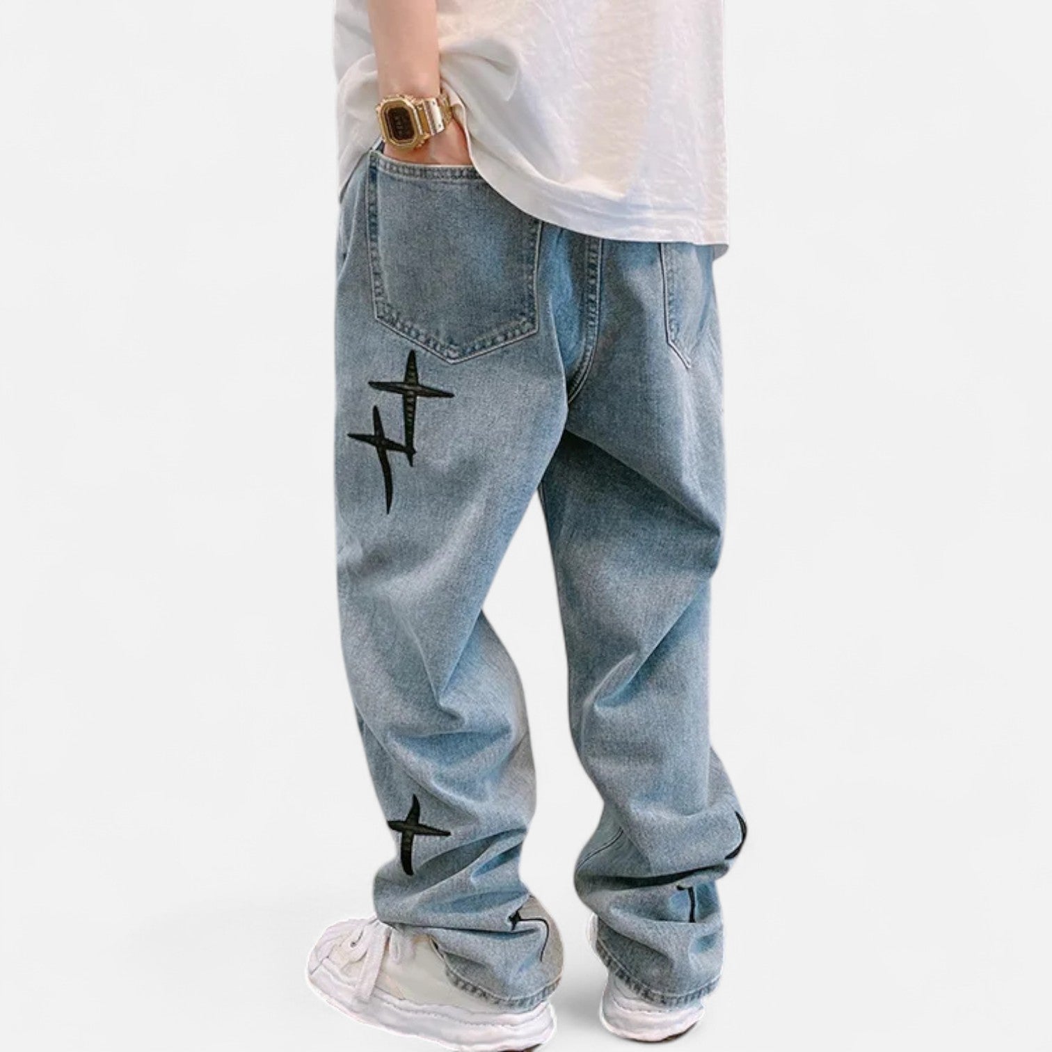 Kozori | X Prints Baggy Wide Leg Denim Jeans