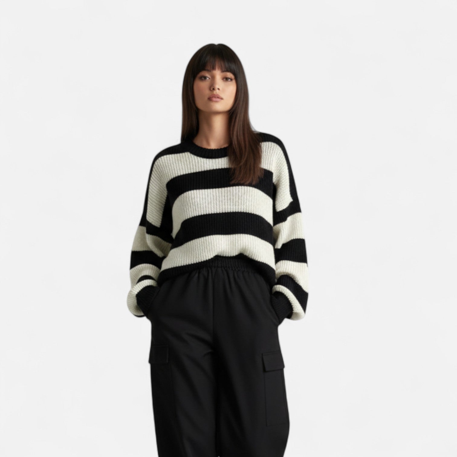Kozori | Women’s Striped Drop Shoulder Sweater