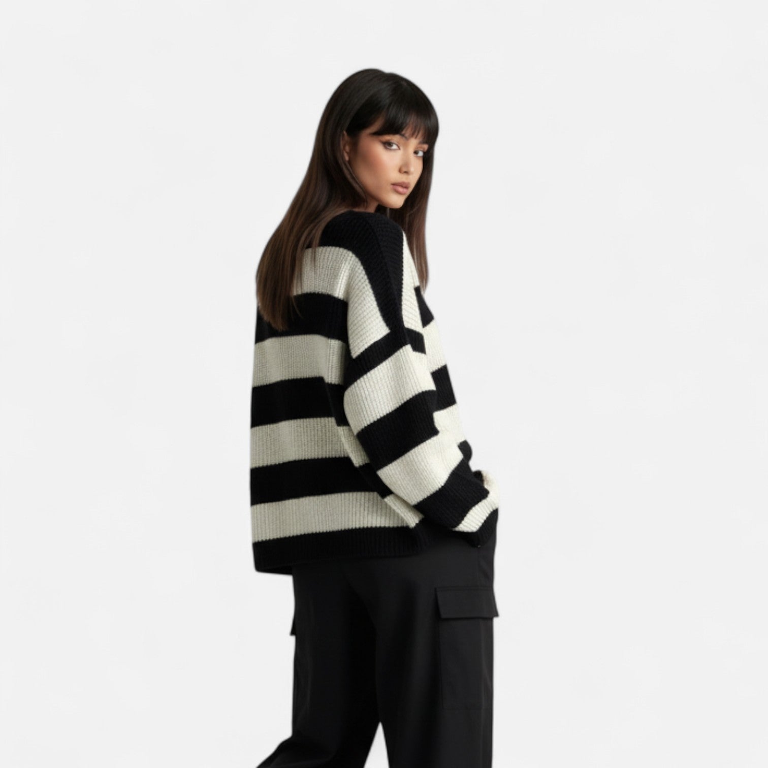 Kozori | Women’s Striped Drop Shoulder Sweater