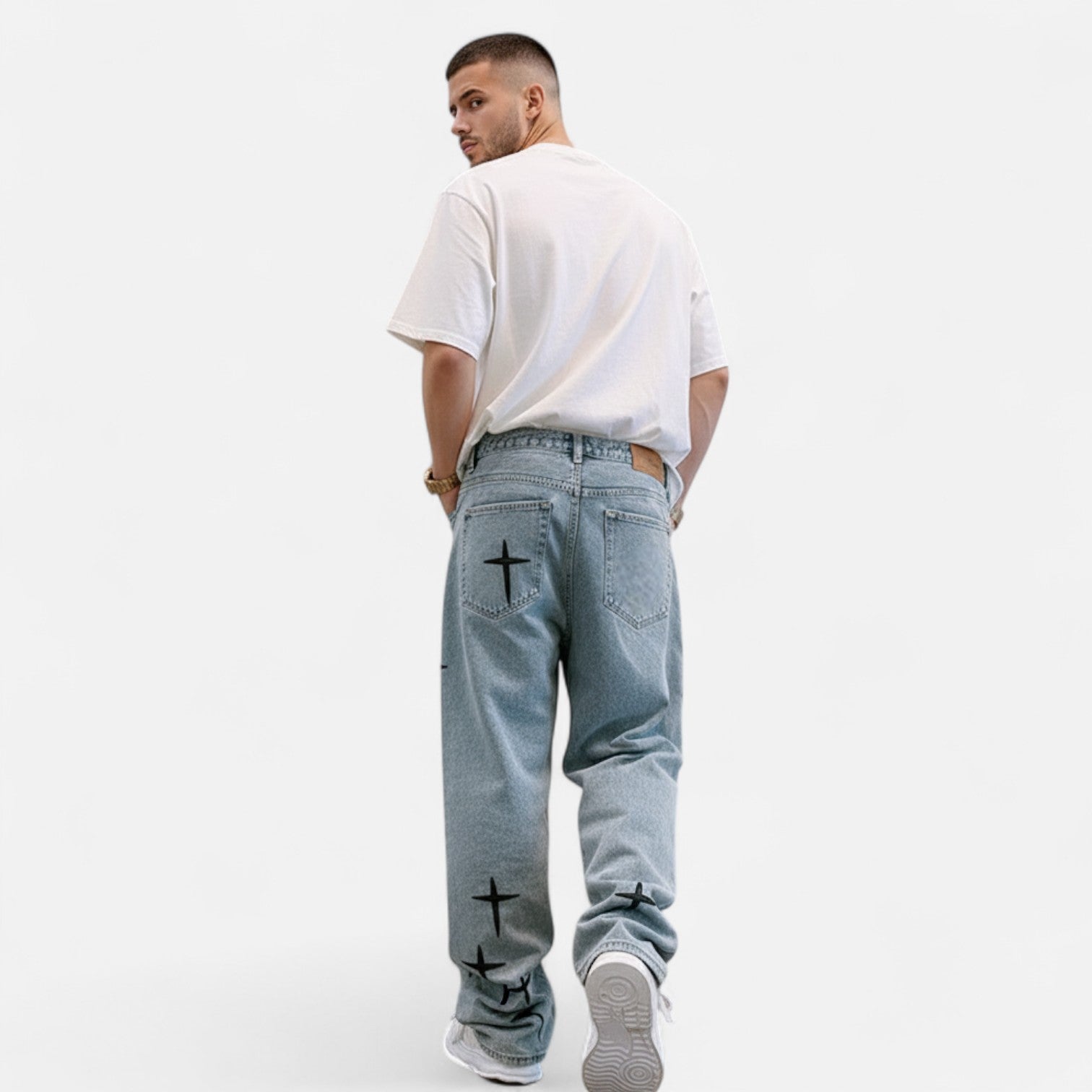 Kozori | X Prints Baggy Wide Leg Denim Jeans