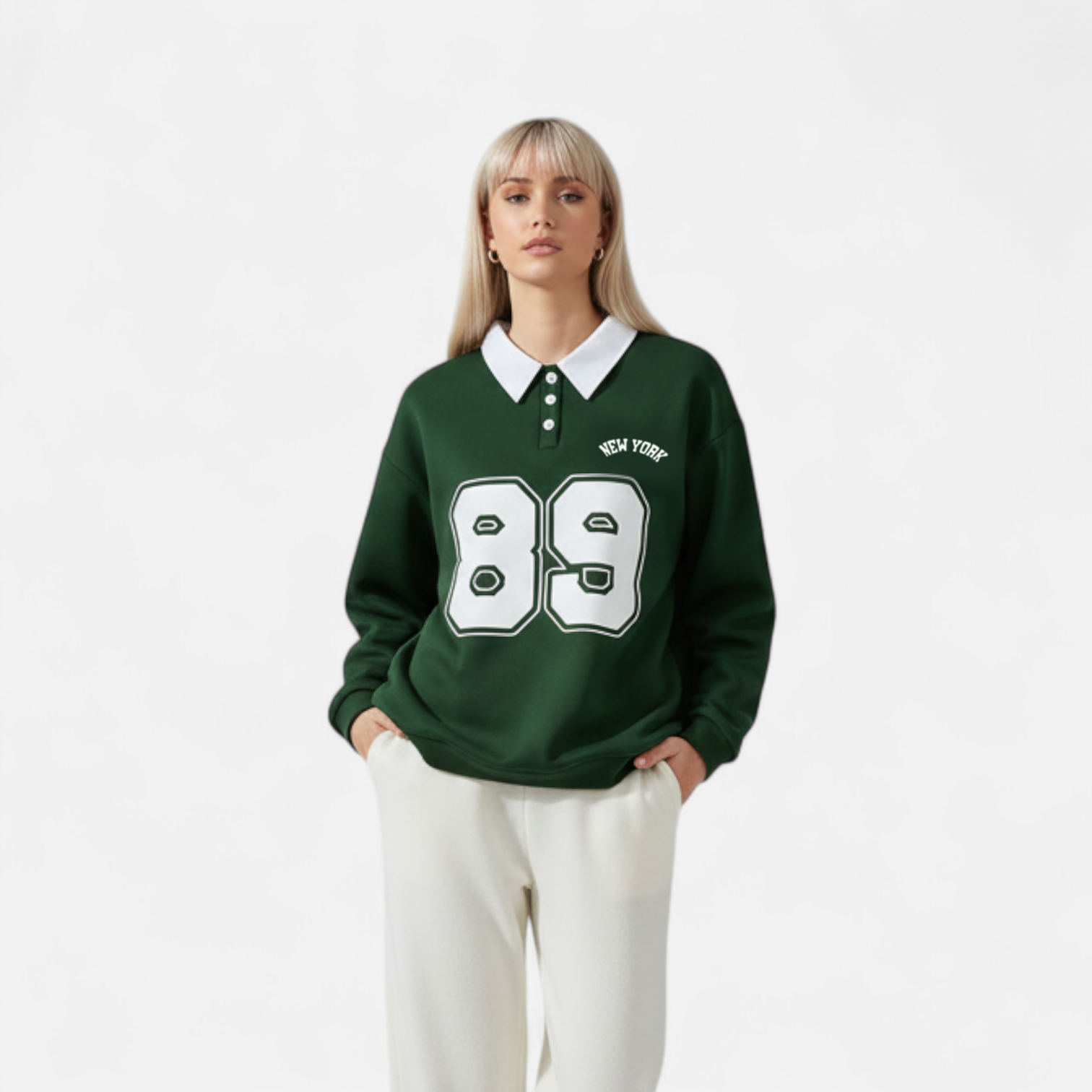 Kozori | Women’s Button-Front Collar Sweatshirt