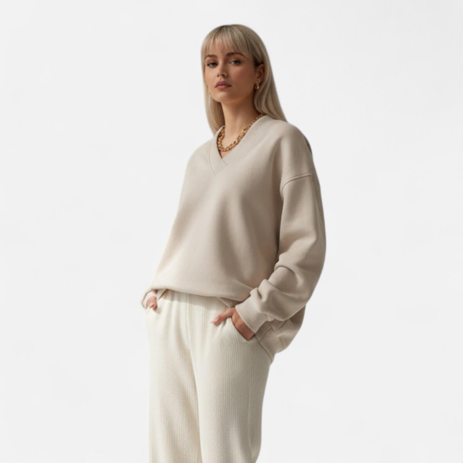 Kozori | Women’s Solid V-Neck Oversize Sweatshirt