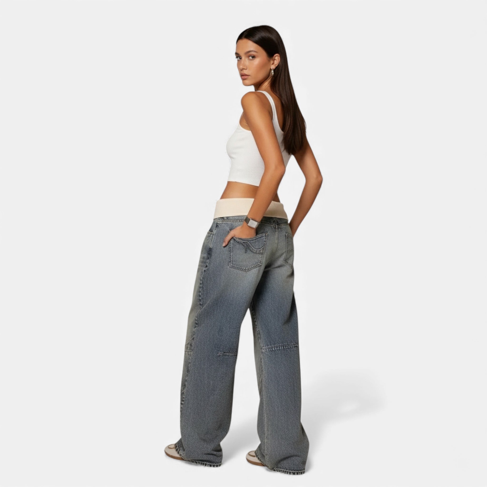 Kozori | Women’s Light Blue Spliced Waist Denim