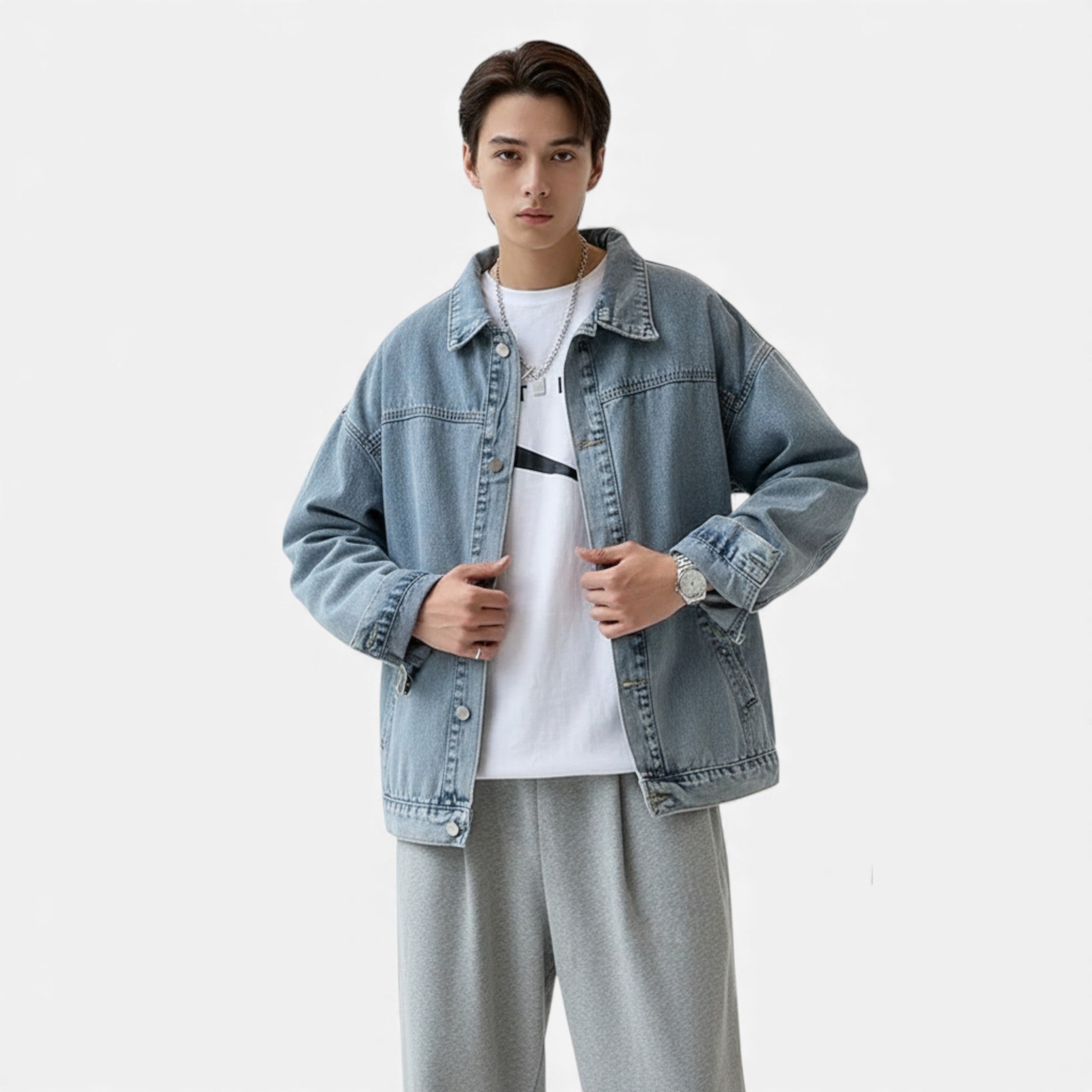 Kozori Mode | Men’s Structured Denim Jacket – Modern Ivy Elegance