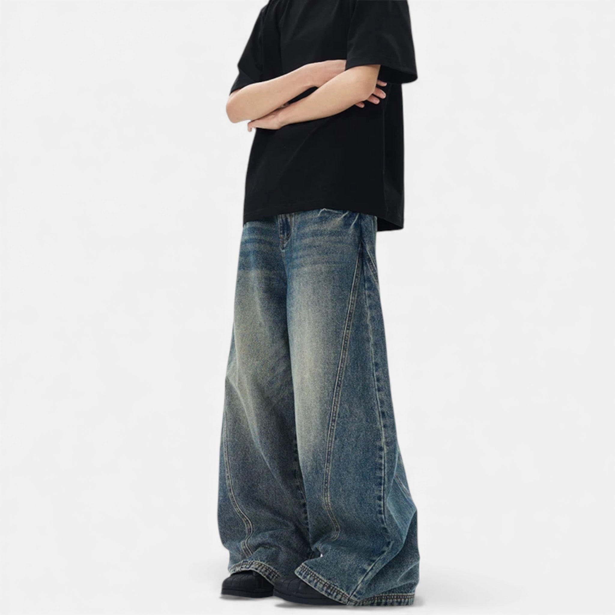 Kozori | Men’s Oversized Wide-Leg Patchwork Denim Jeans