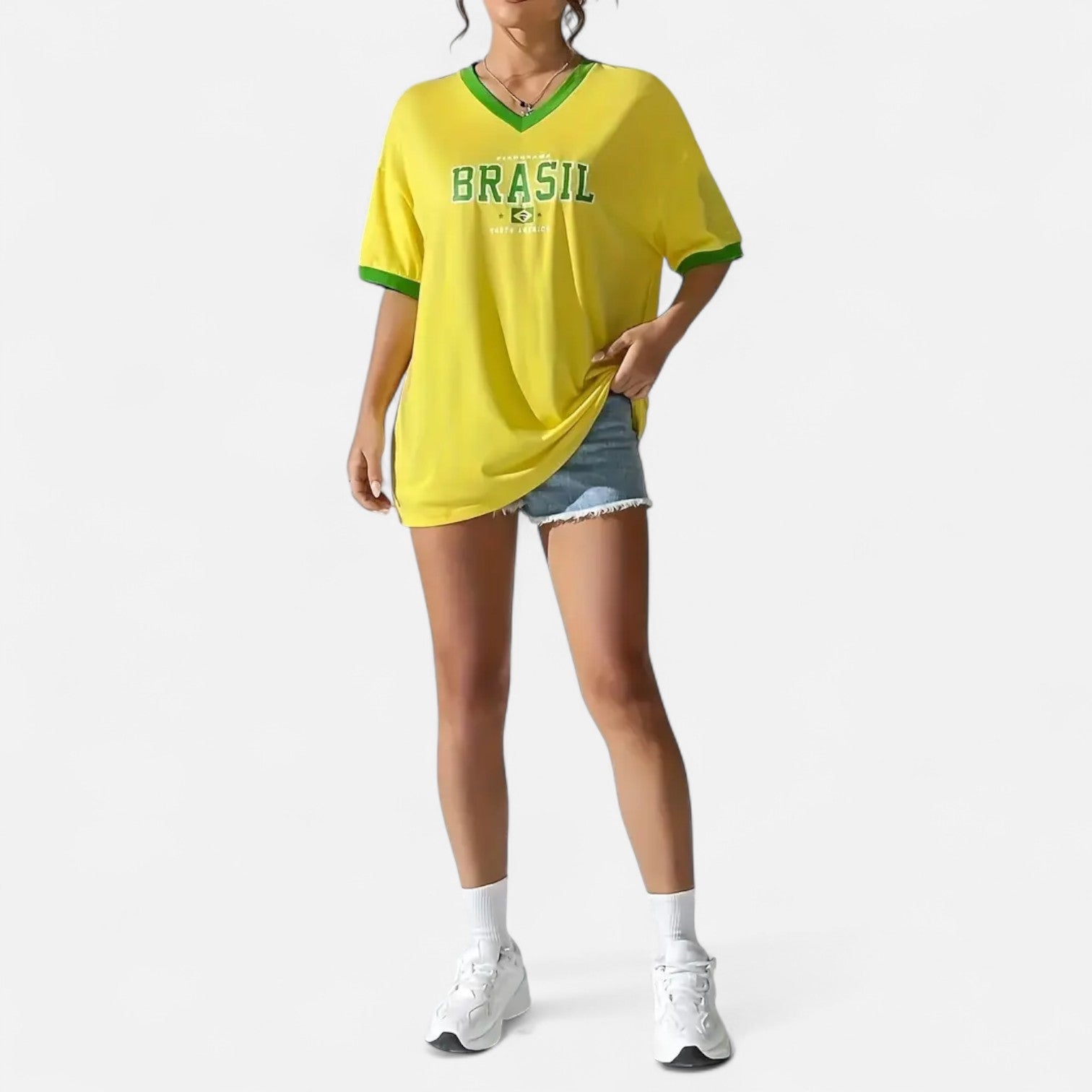 Kozori | Women’s Brazil Print V-Neck Tee
