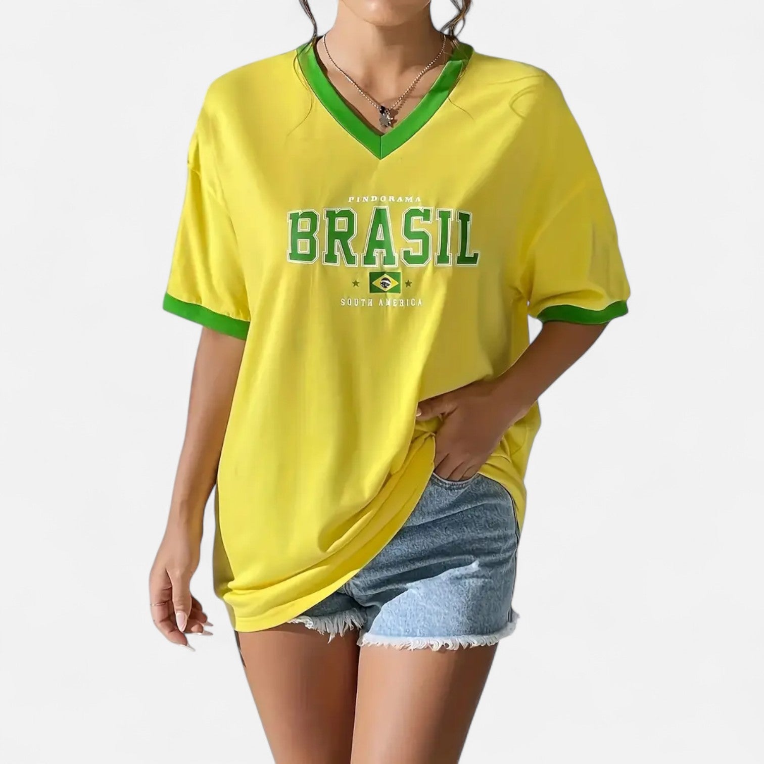 Kozori | Women’s Brazil Print V-Neck Tee
