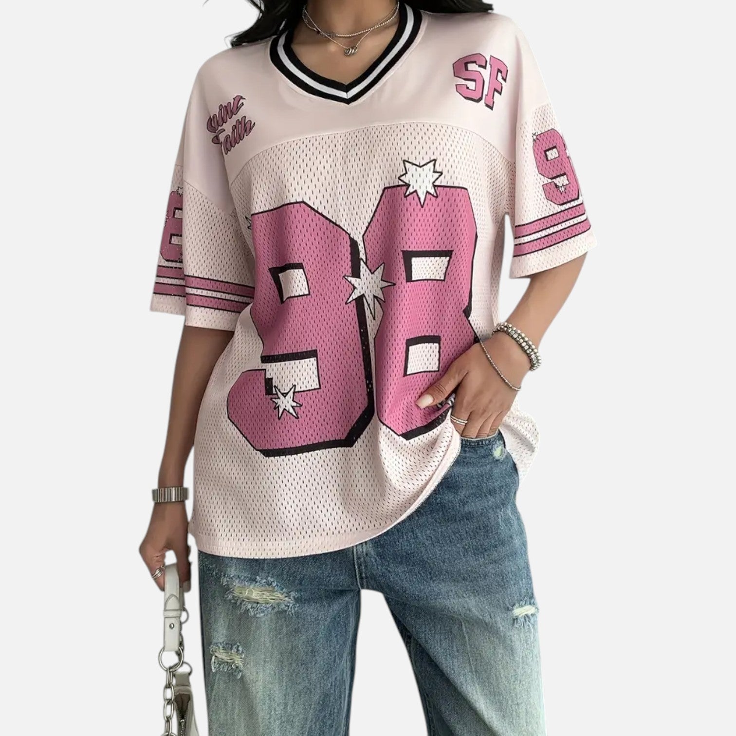Kozori | Pink & White Mesh Street T-Shirt