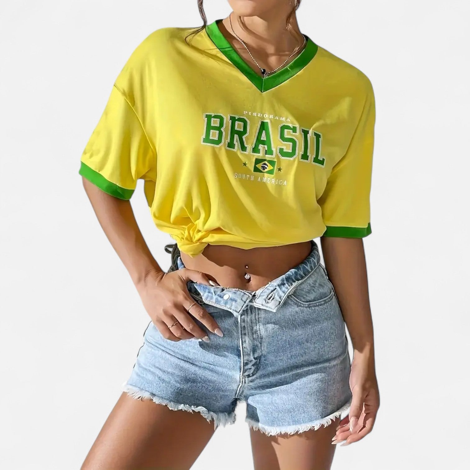 Kozori | Women’s Brazil Print V-Neck Tee