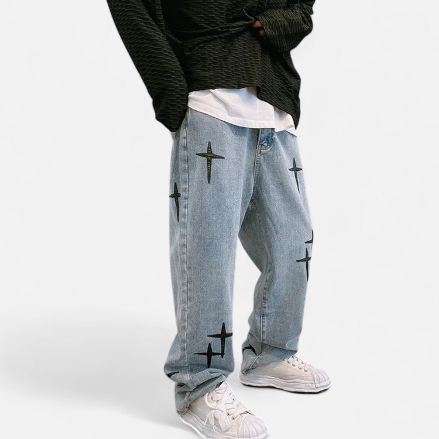 Kozori | X Prints Baggy Wide Leg Denim Jeans