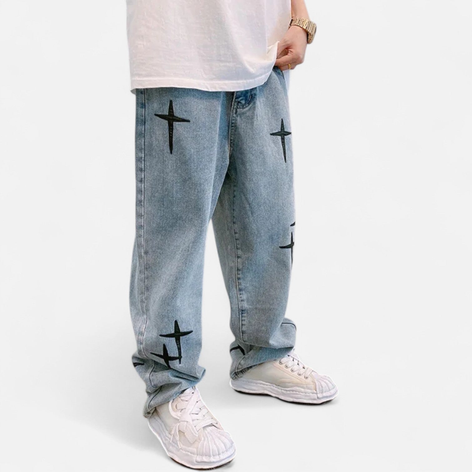 Kozori | X Prints Baggy Wide Leg Denim Jeans