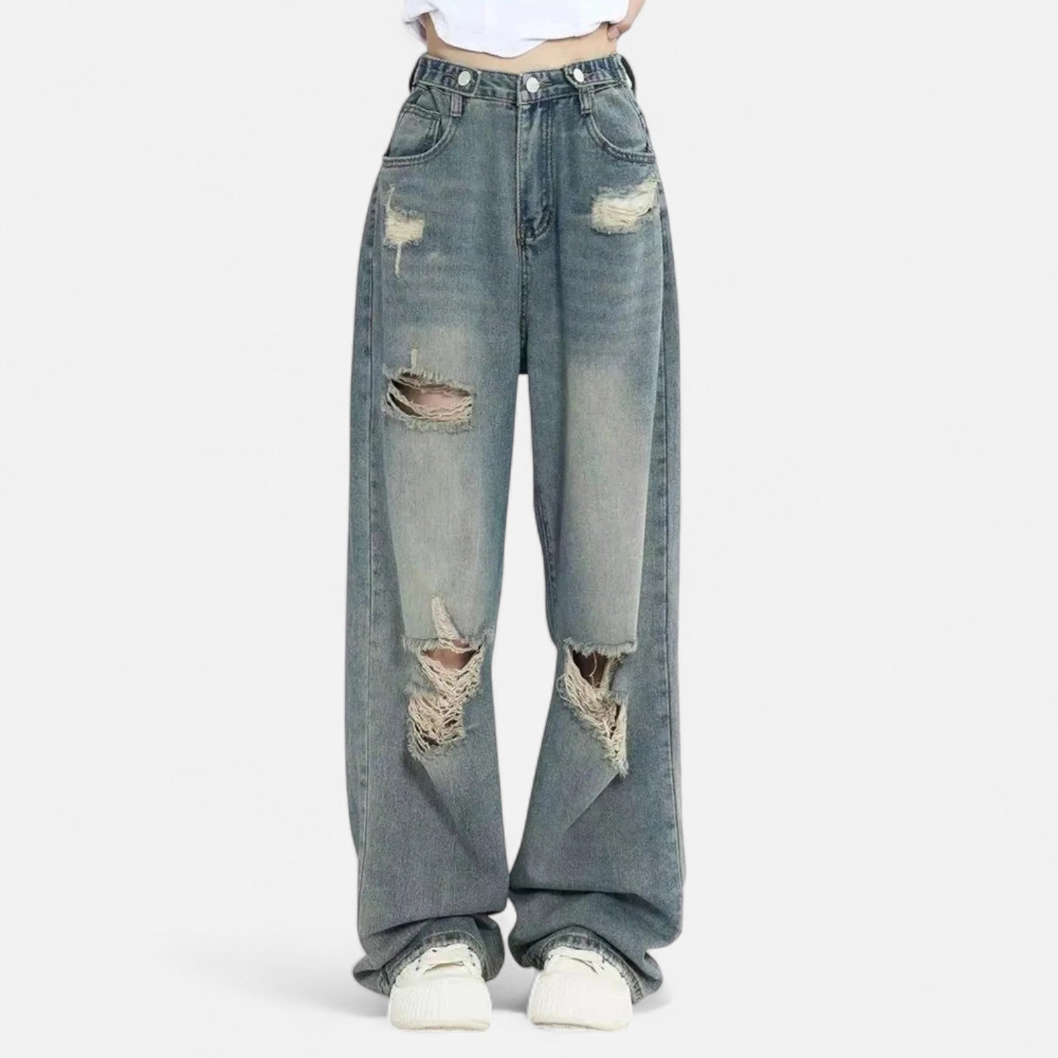 Kozori | Women’s Retro Ripped Wide Leg Jeans