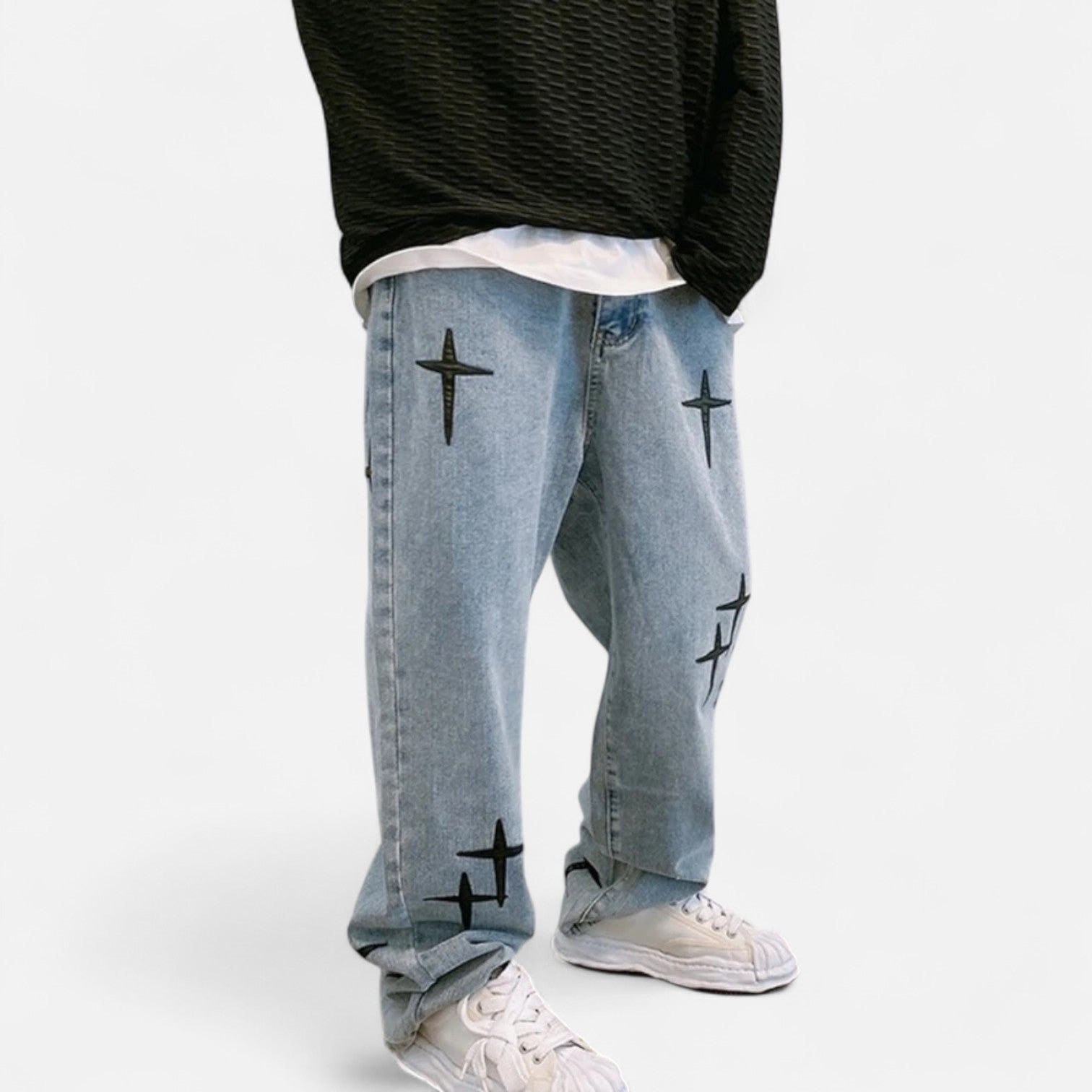 Kozori | X Prints Baggy Wide Leg Denim Jeans