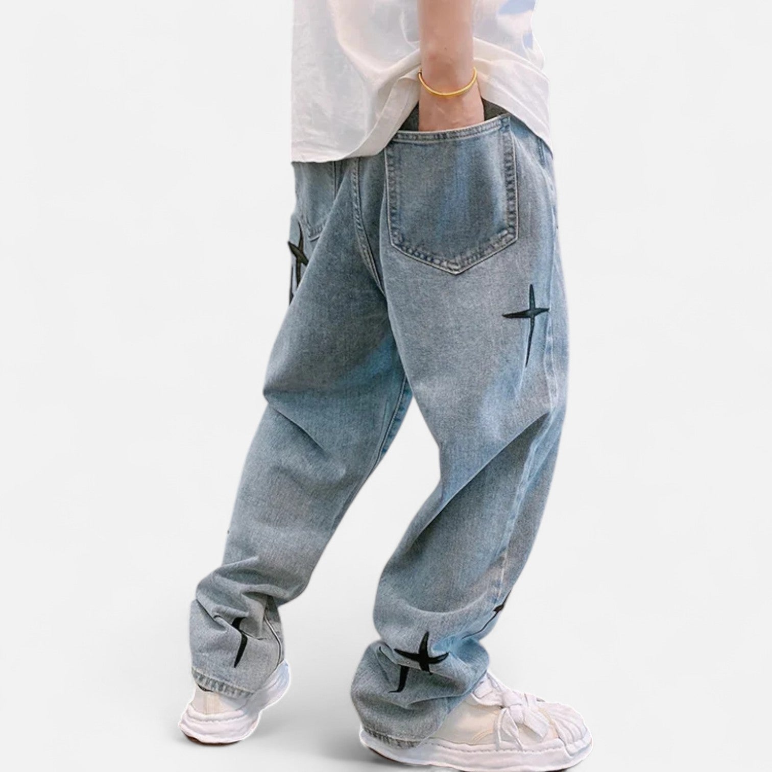 Kozori | X Prints Baggy Wide Leg Denim Jeans