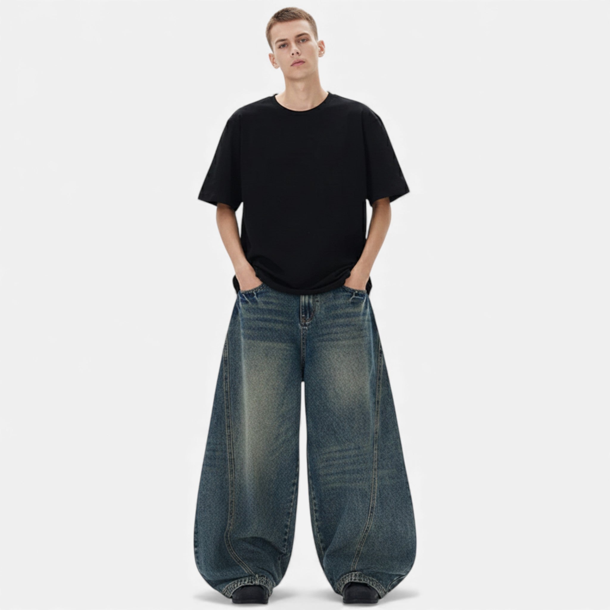 Kozori | Men’s Oversized Wide-Leg Patchwork Denim Jeans