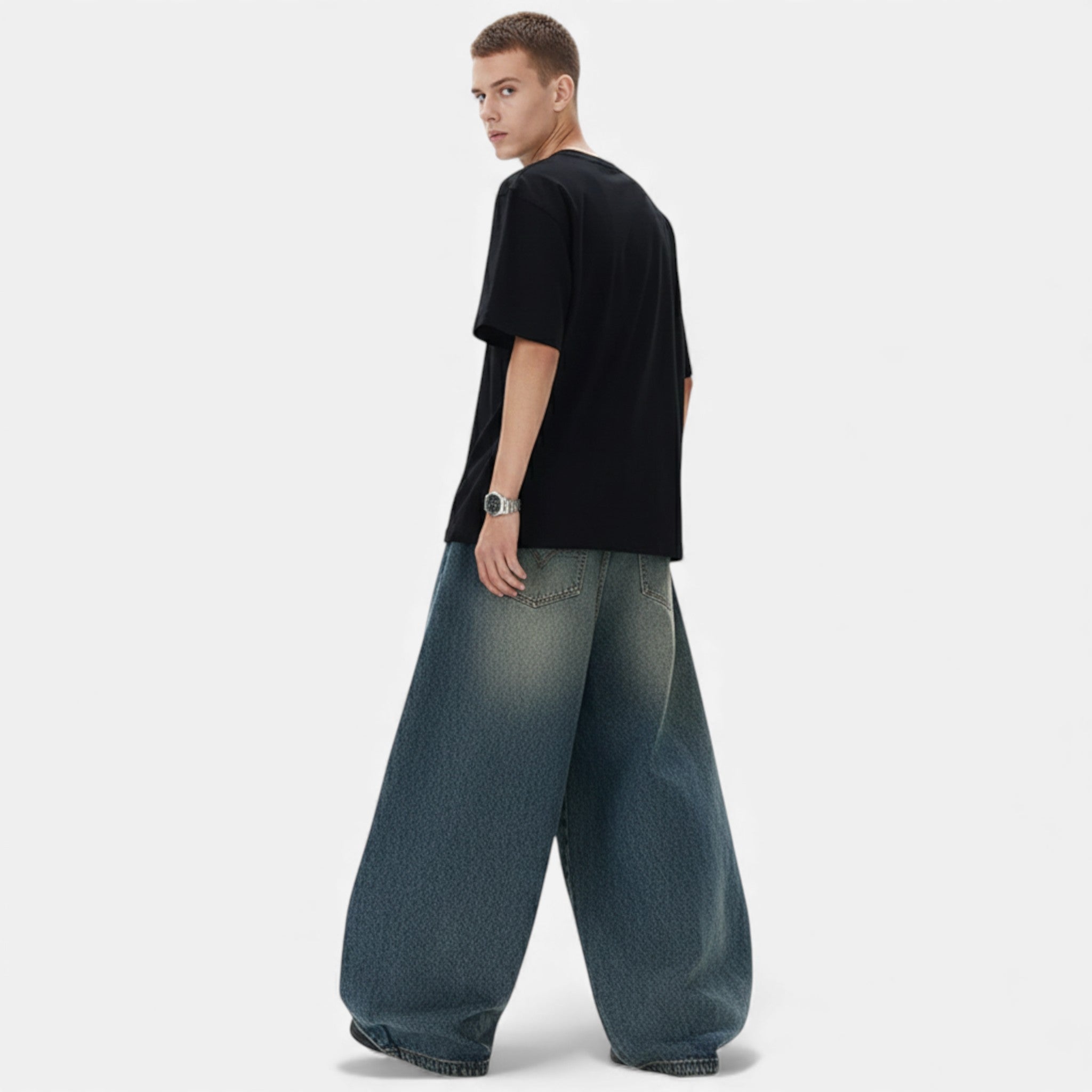 Kozori | Men’s Oversized Wide-Leg Patchwork Denim Jeans