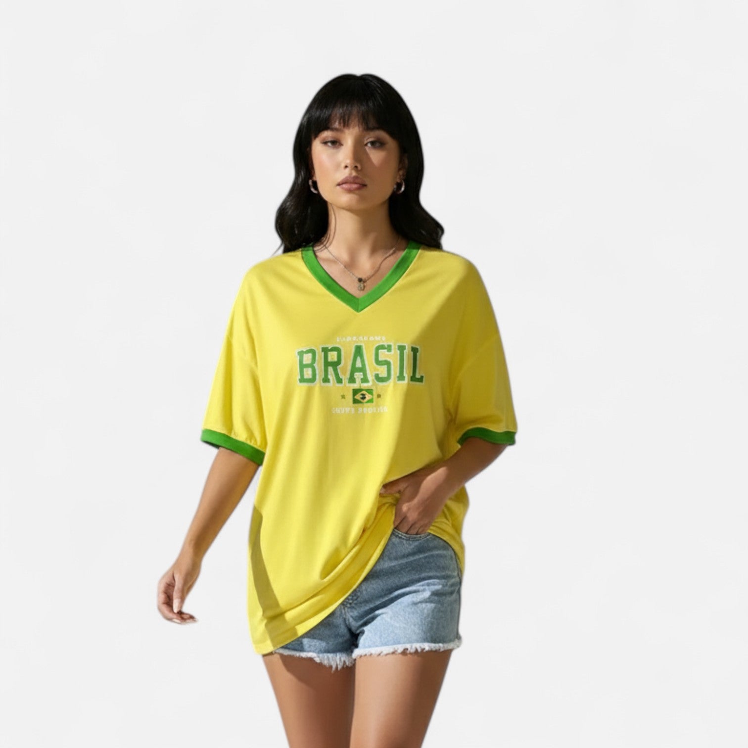 Kozori | Women’s Brazil Print V-Neck Tee