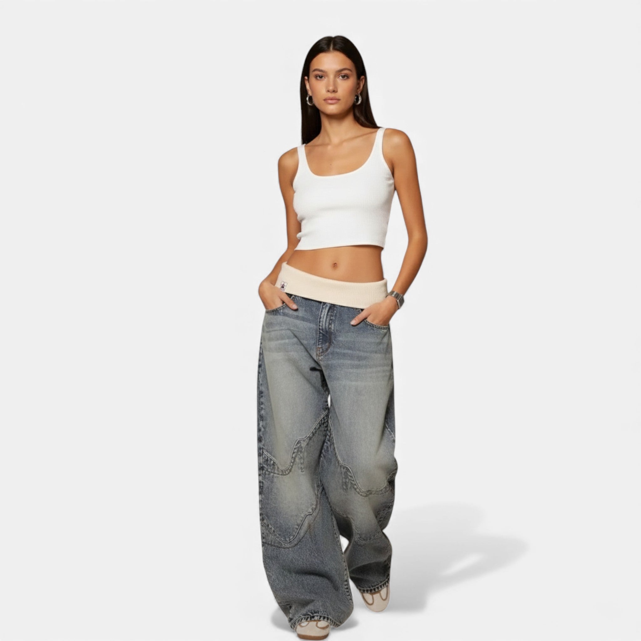 Kozori | Women’s Light Blue Spliced Waist Denim
