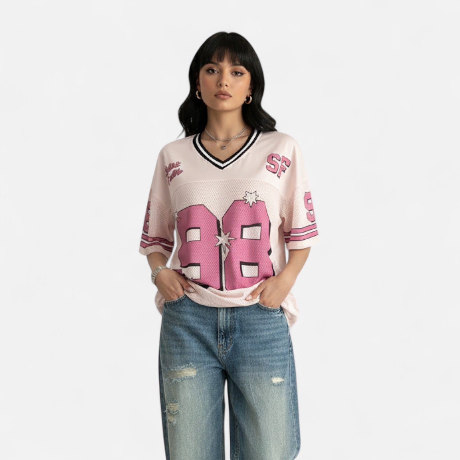 Kozori | Pink & White Mesh Street T-Shirt