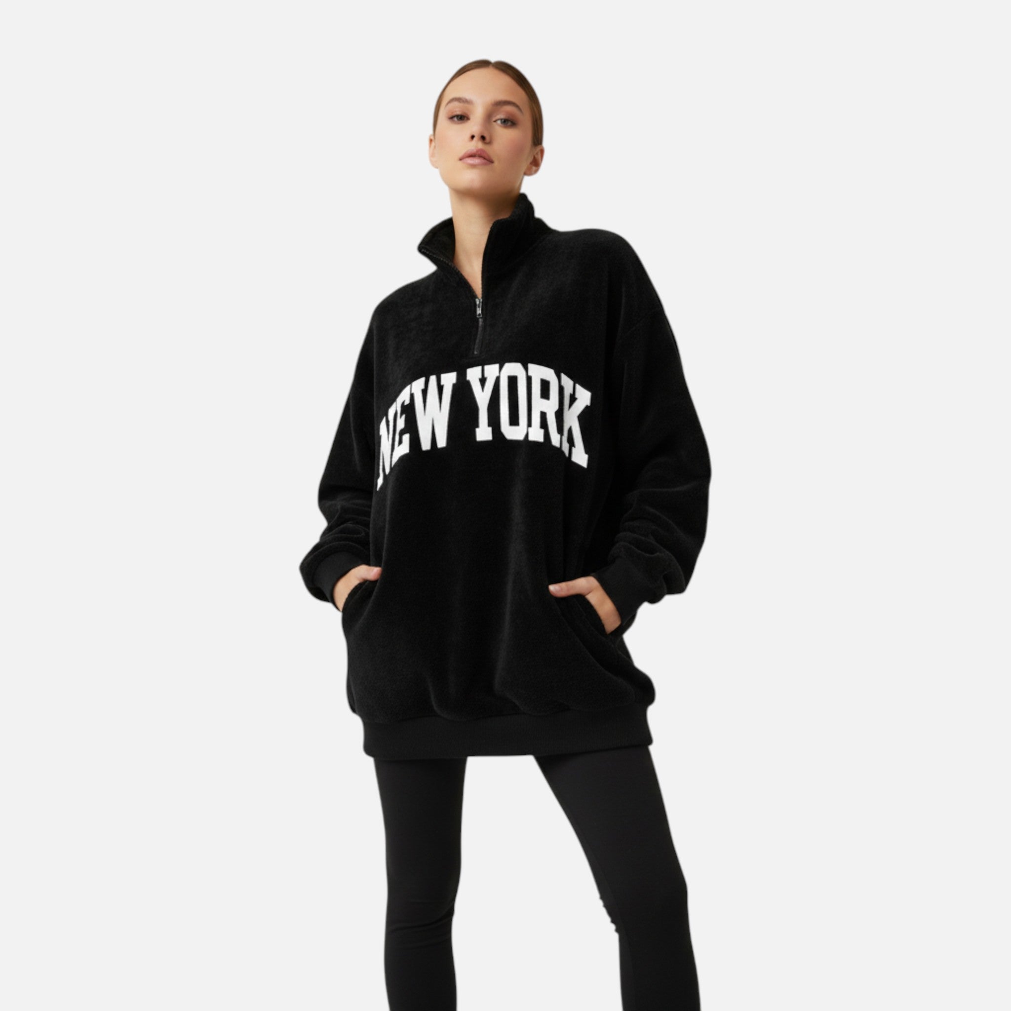 Kozori | Women’s Embroidered Fleece Stand Collar Pullover