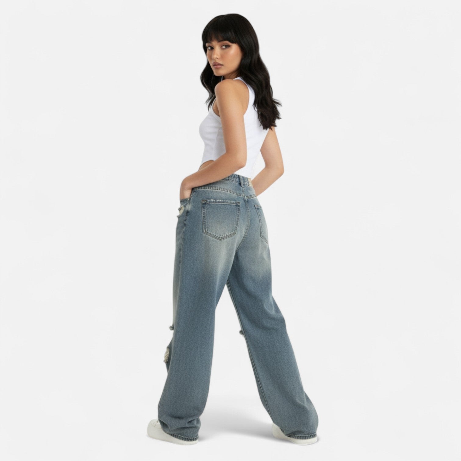 Kozori | Women’s Retro Ripped Wide Leg Jeans
