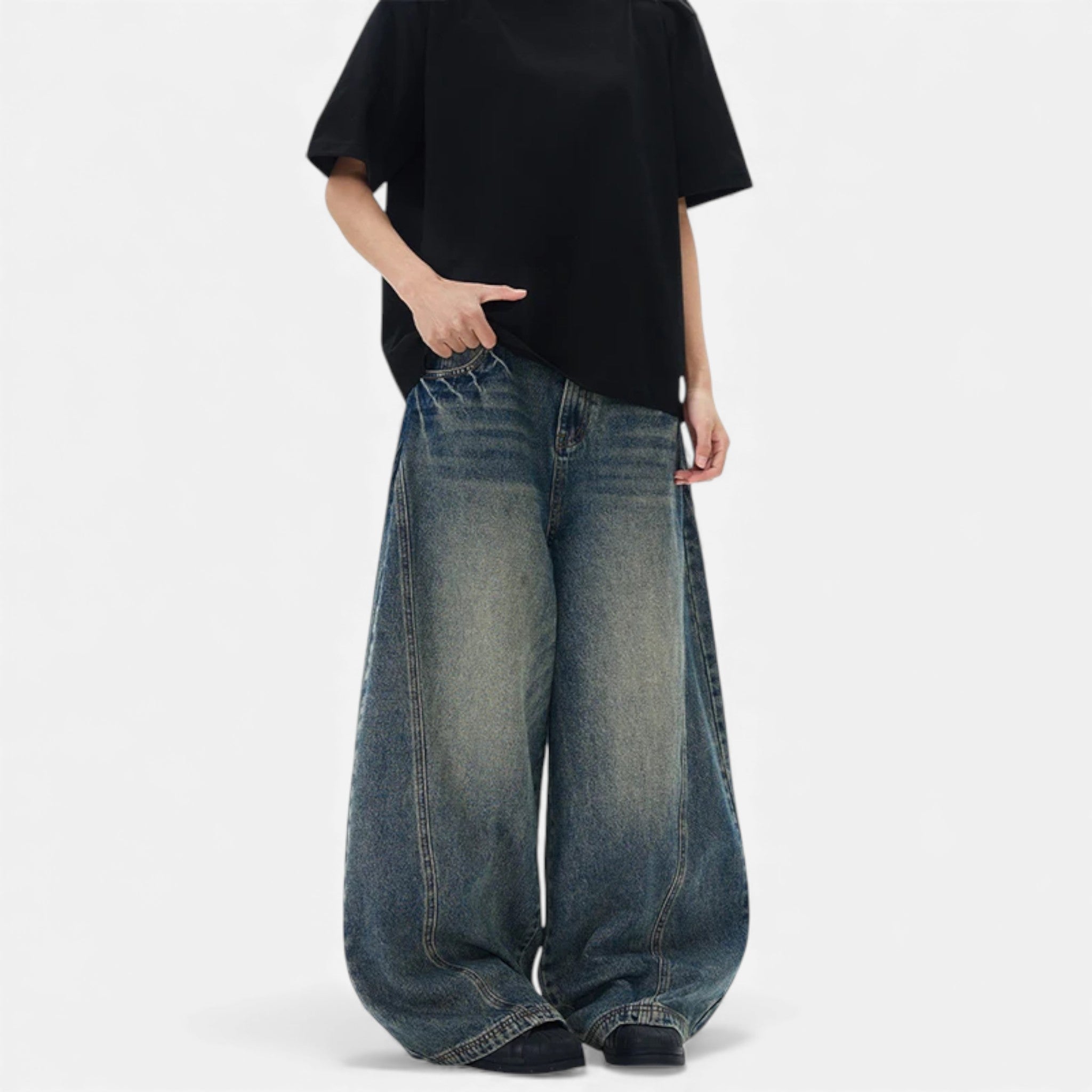 Kozori | Men’s Oversized Wide-Leg Patchwork Denim Jeans
