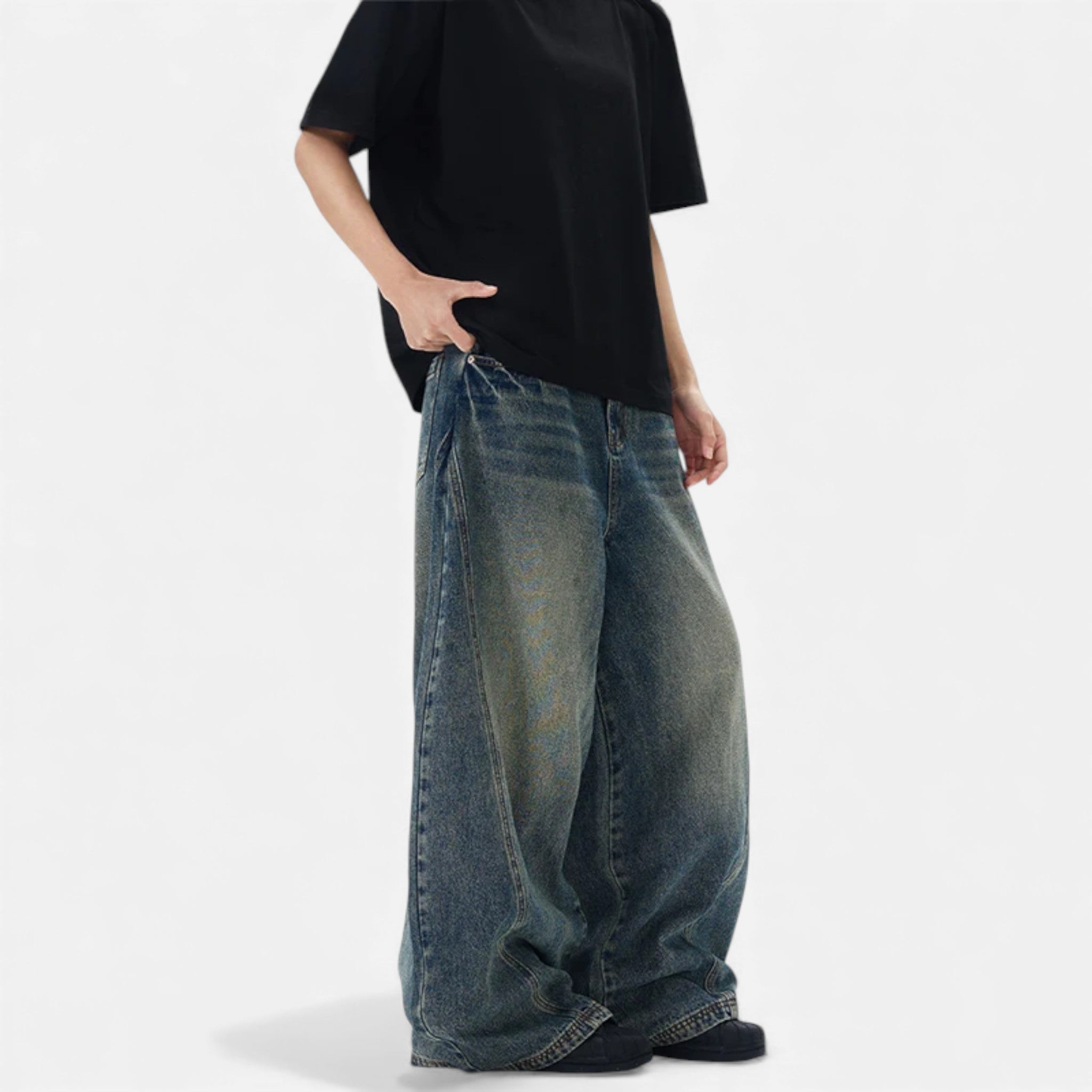 Kozori | Men’s Oversized Wide-Leg Patchwork Denim Jeans