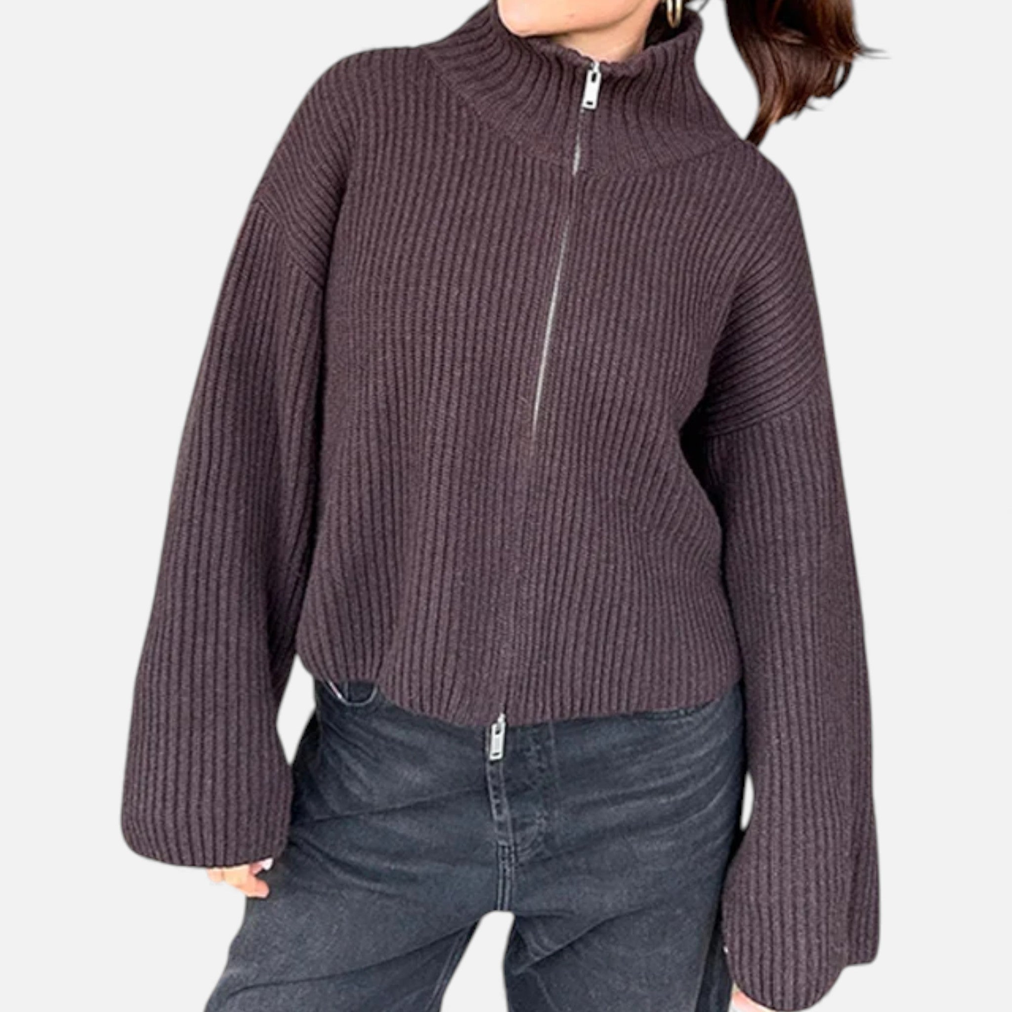 Kozori | Women’s Long-Sleeve Zipper Knit Cardigan