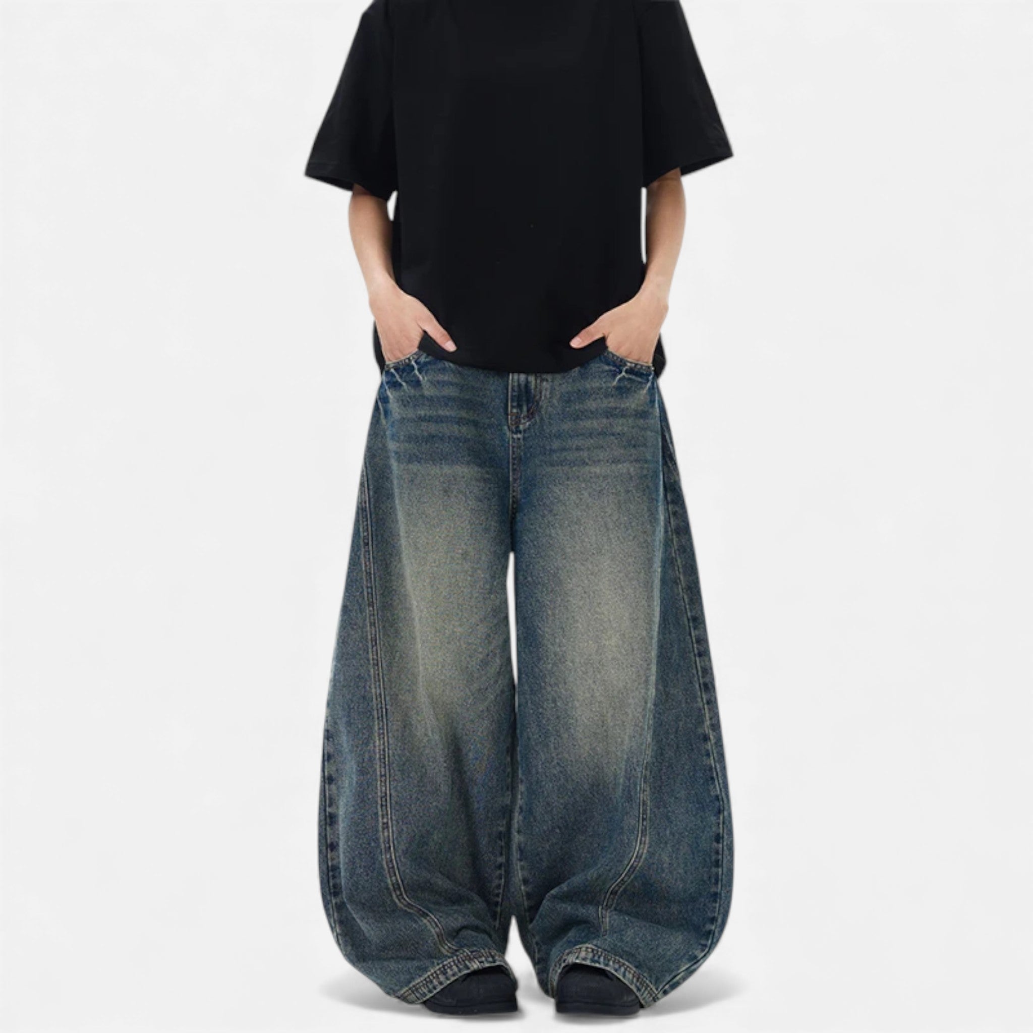 Kozori | Men’s Oversized Wide-Leg Patchwork Denim Jeans