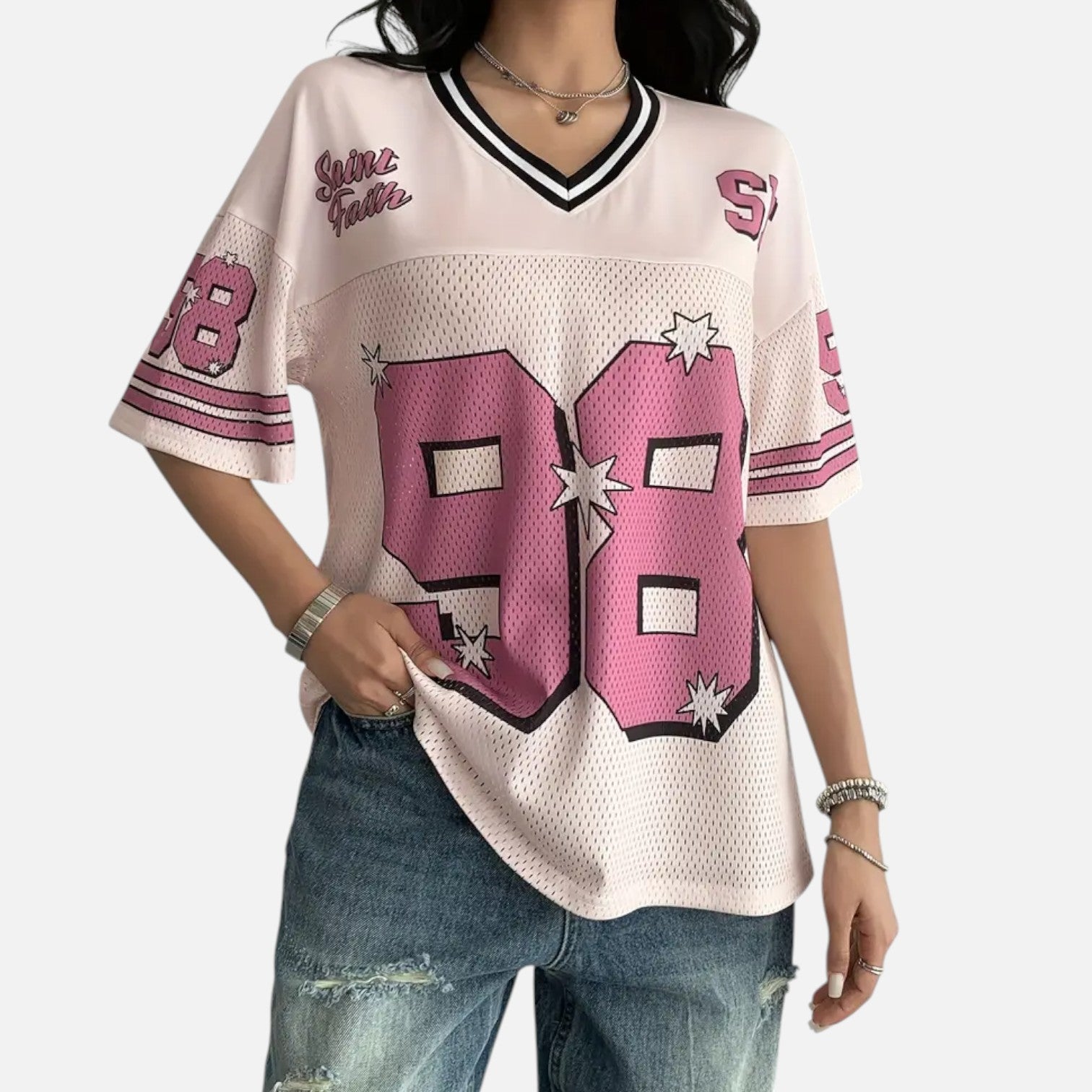Kozori | Pink & White Mesh Street T-Shirt