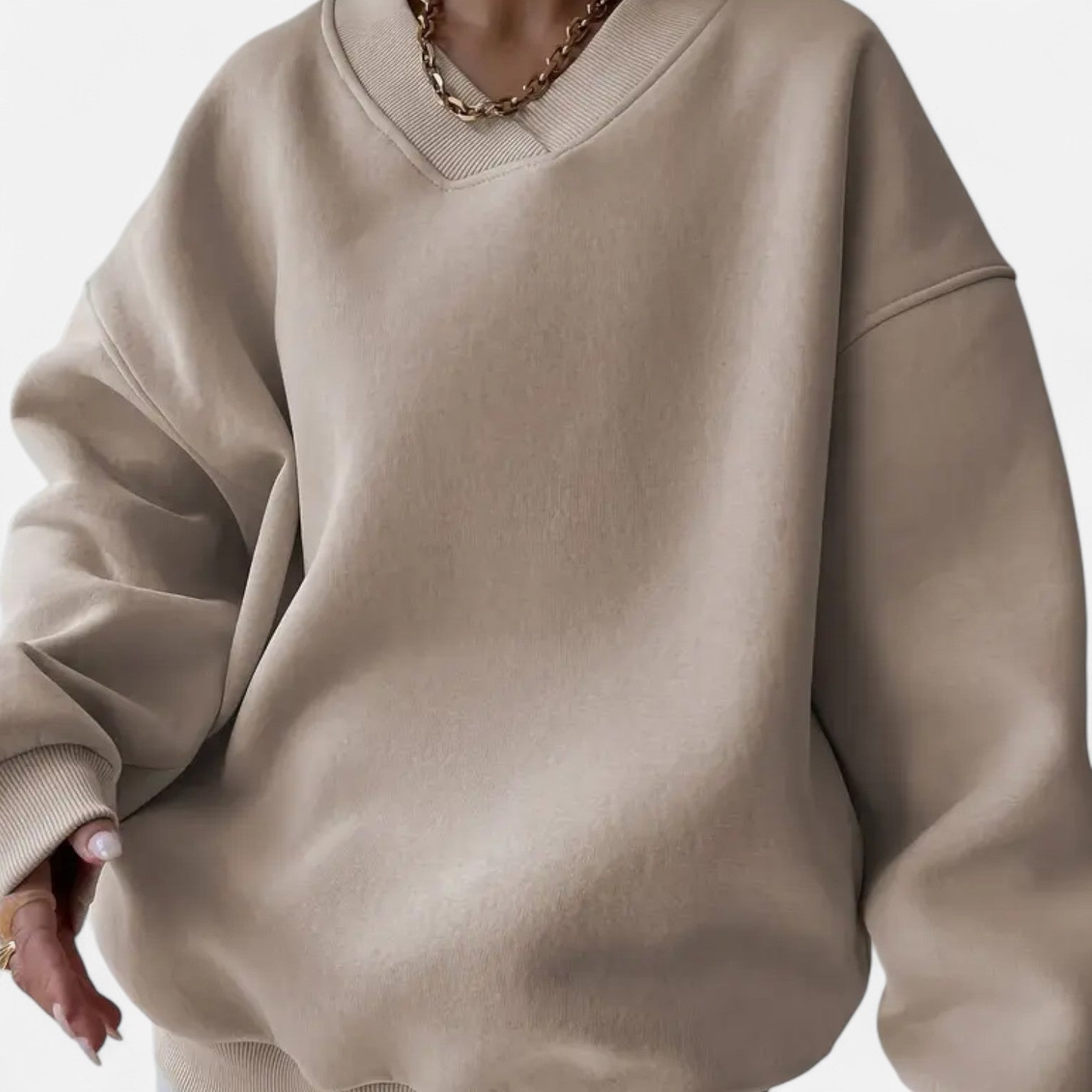 Kozori | Women’s Solid V-Neck Oversize Sweatshirt
