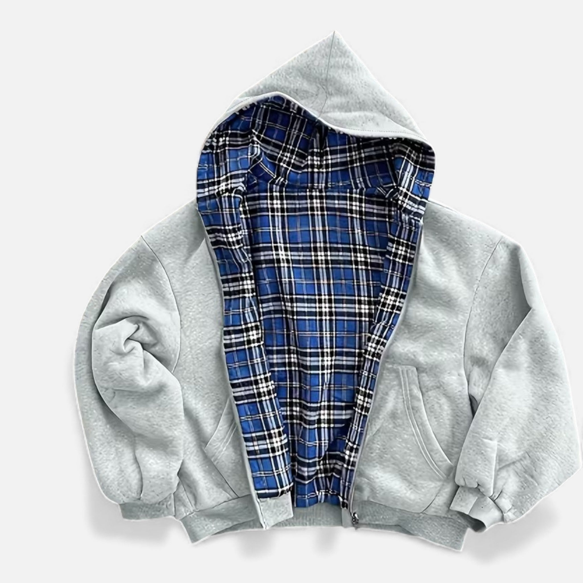Kozori | Two-in-One Reversible Plaid Hooded Sweatshirt – Oversized Unisex Jacket