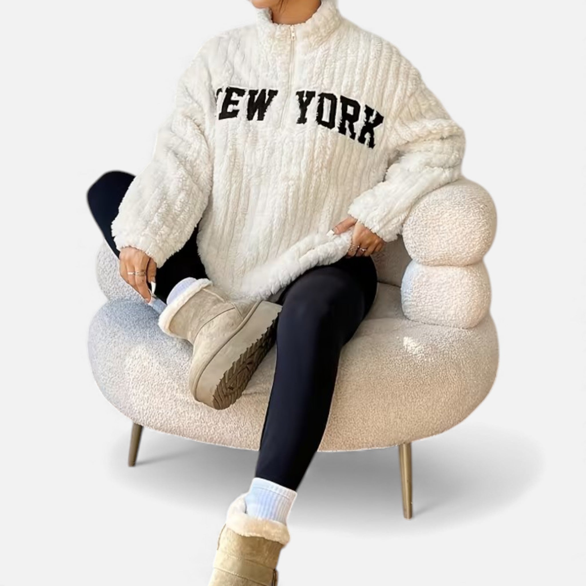 Kozori | Women’s Embroidered Fleece Stand Collar Pullover