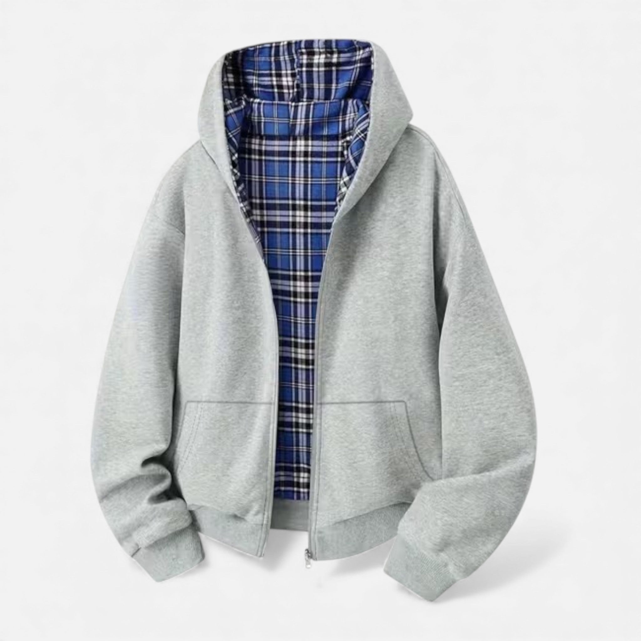 Kozori | Two-in-One Reversible Plaid Hooded Sweatshirt – Oversized Unisex Jacket