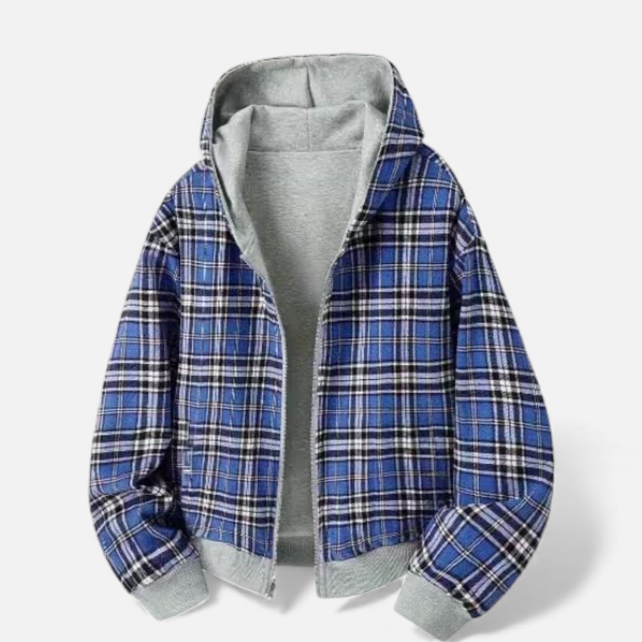 Kozori | Two-in-One Reversible Plaid Hooded Sweatshirt – Oversized Unisex Jacket